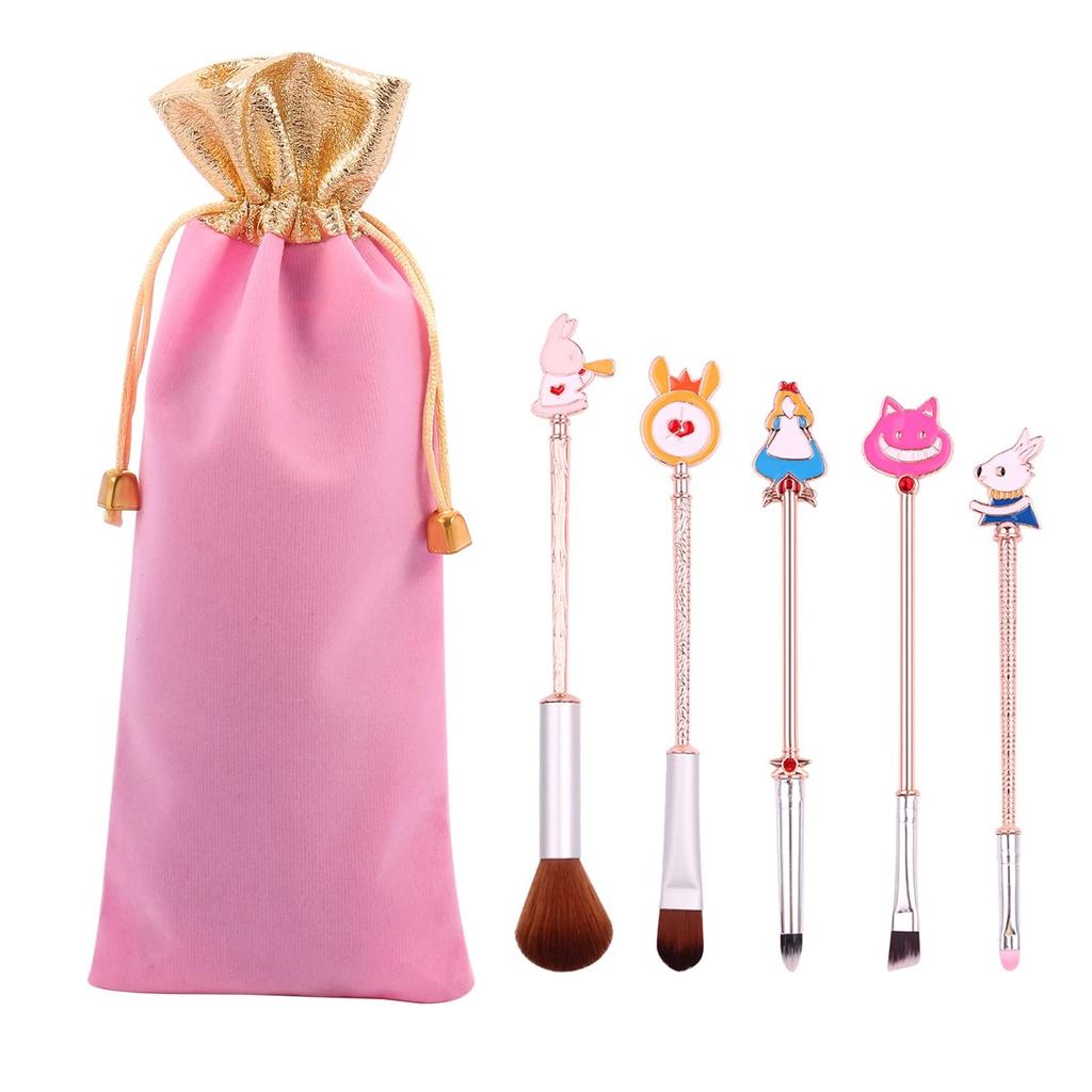 Alice Makeup Cute Metal Makeup Brush Easy to Store and Perfect Gift for or Yi-gog Brushes, 5-Piece Set, Set, Carry, Women, Children's Day, Year-End