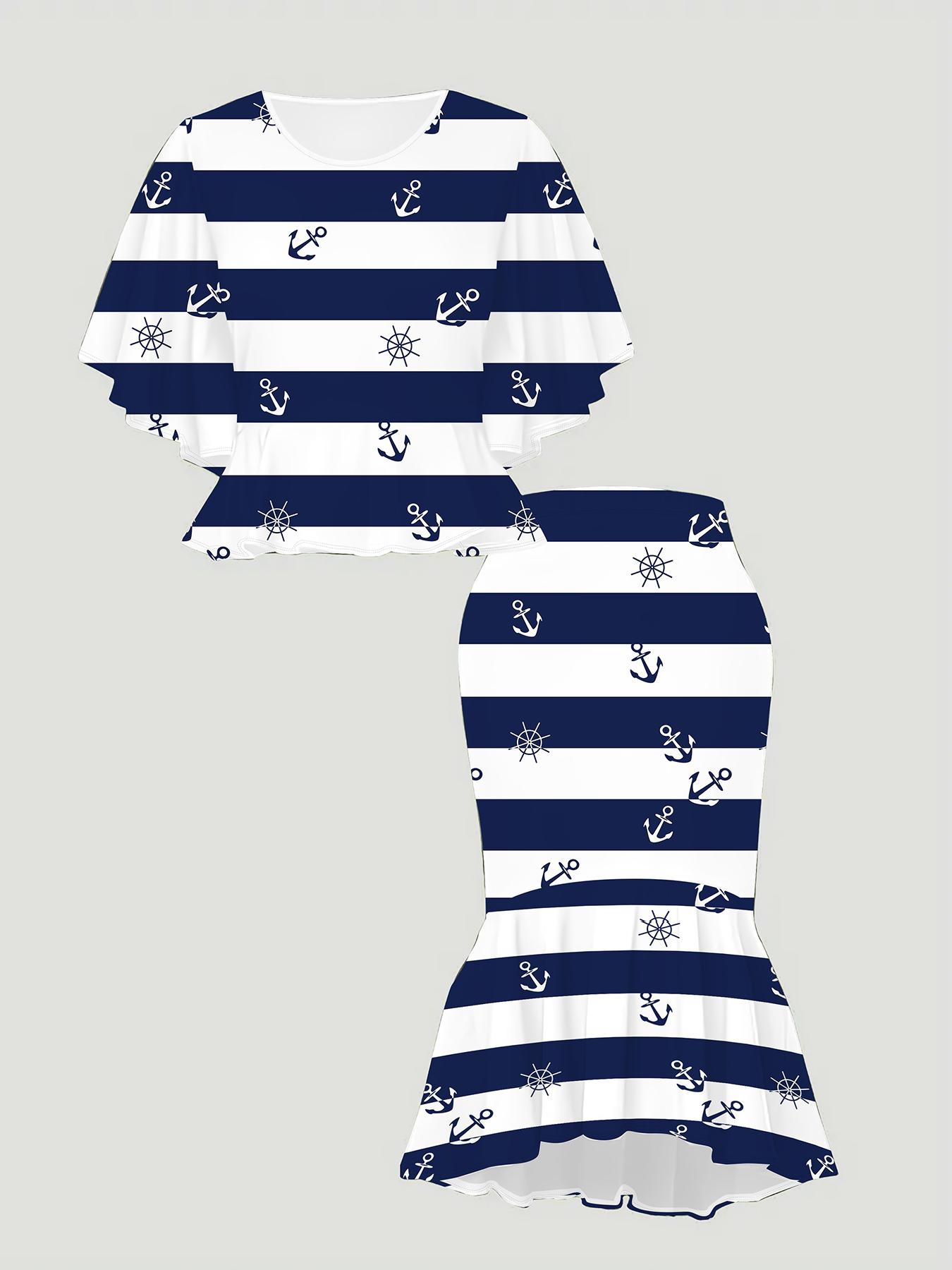 

Классический принт «Тотем» с 3D-полосками, Модный большого размера, Элегантный, Универсальный для всех сезонов. Футболка, Юбка и Комплект 1XL