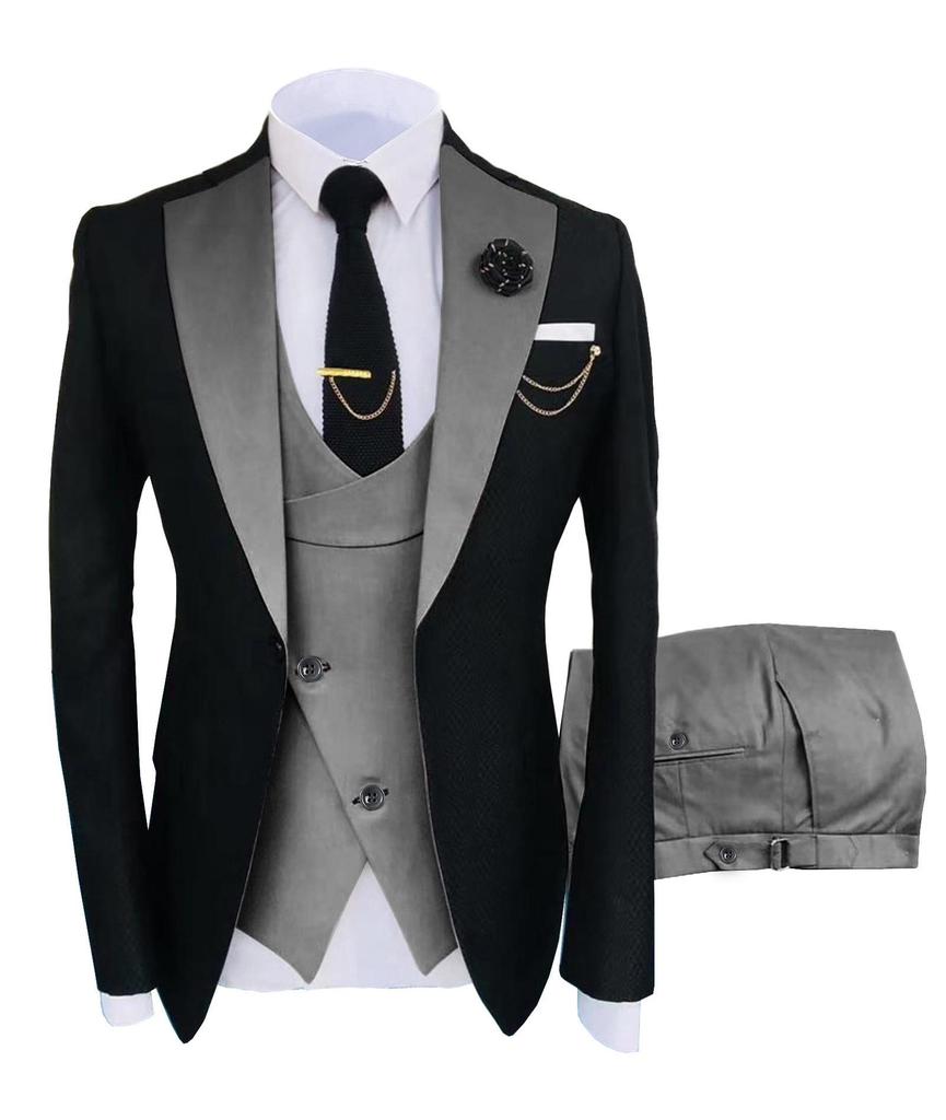 Men's Slim Fit Wedding & Business Tuxedo Suit Set with Vest & Pants