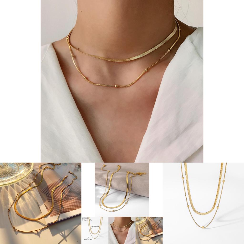 Stylish Stainless Steel Collar Necklace 14k Gold-plated Round Beaded Chain Jewelry Women's Snake Chain Necklace