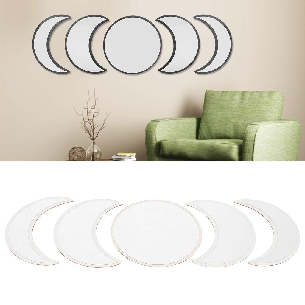 Wall Mirror Acrylic Moon Cycle Change Mirrors Set for Home Bedroom Decoration OrnamentBlack