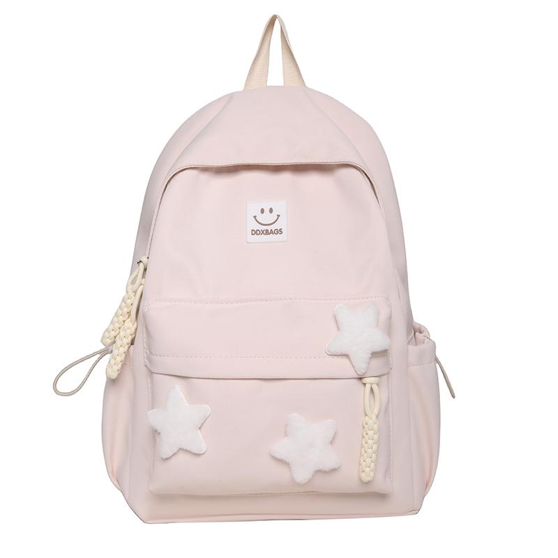 Cute Pink Backpack for Girls Fashionable Star Decorated School Bag with Plush Charm Ideal for Daily Use and School Cute Style Ba