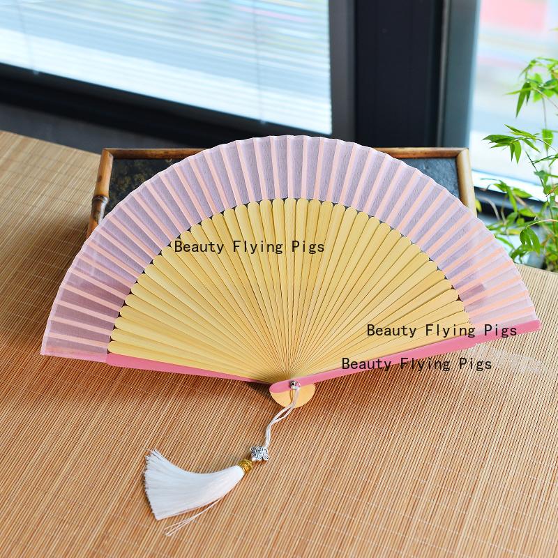 Chinese Custom Folding Fan Simulated Silk Fan Surface Bamboo Fan Bones Stage, Stage Props Decorative Crafts Chinese Culture