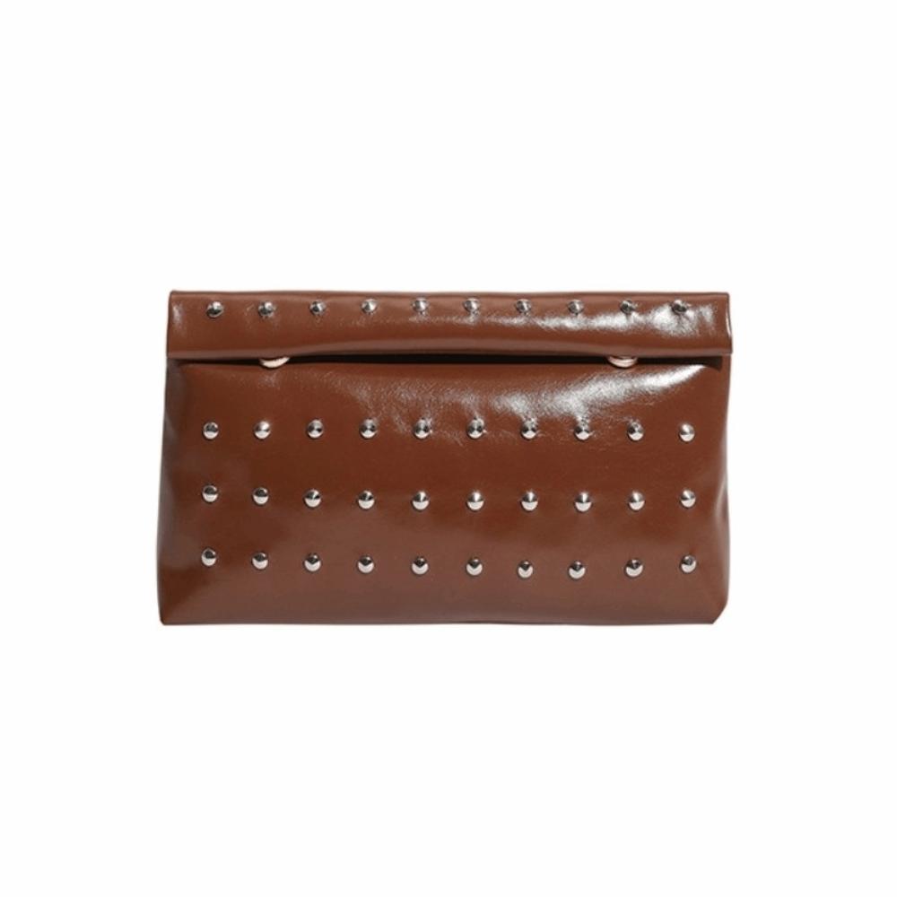 Large Capacity Rivet Envelope Clutch Bag Elegant Solid Metallic Sheen Handbag Daily