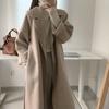 Autumn Winter Women Basic Lapel Solid Belt Woolen Coat Female Casual Commut Outwear Loose Midi Length Jacket Overcoat