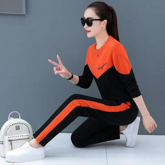 

Женский повседневный спортивный костюм с круглым вырезом - весна/осень 2024 г. Свободная толстовка для бега из двух частей XL