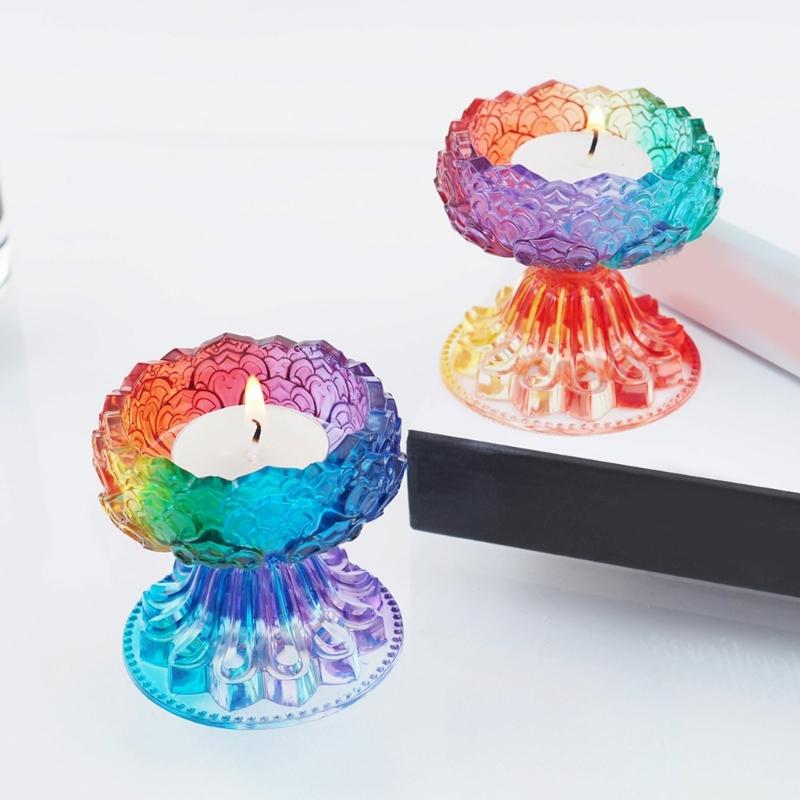 Resin Casting Candle Holder Silicone Mold Crystal Lotus Mirror Mold Suitable for Epoxy Candle Holder Family Table Decor
