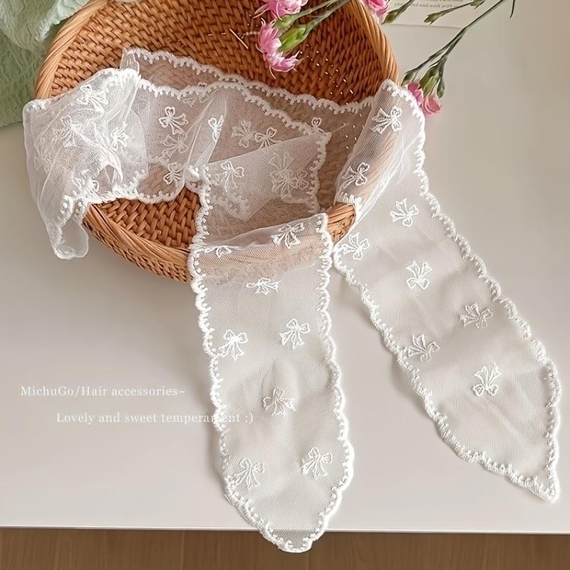 1Pc White Hair Tie with Long Streamer Ribbon and Bow