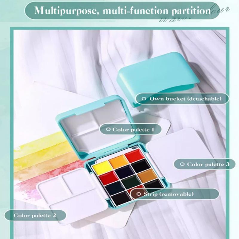 12/24 Colors Portable Travel Watercolor Palette With Waterbox Mini Paint Box Sketchbook Water Brush Student Outing Art Supplies