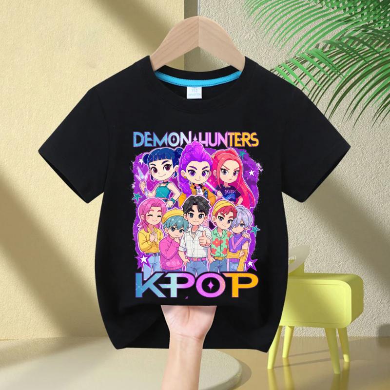 2025 KPop Demon Hunters Print Fashion Casual Tops Kids T-shirt Crew Neck Cartoon Girls Boys Tee Casual Baby Girl Clothes Rumi