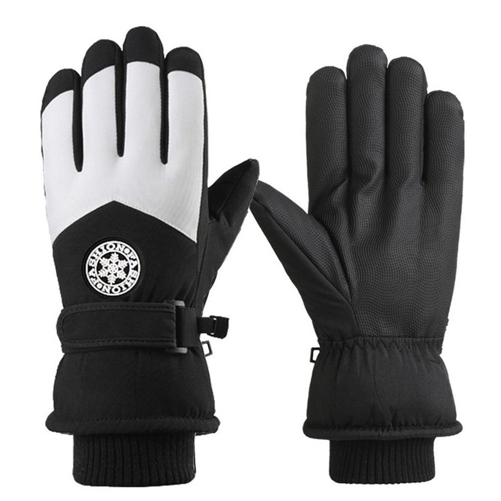 

Full Fingers Winter Cycling Gloves Fleece Lining Non-Slip Gloves Cycling Skiing Motorcycle Riding Black White-Man