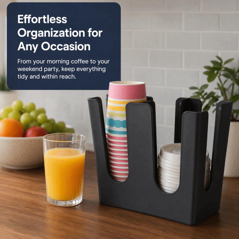 Plastic Cup and Lid Holder 2 Compartments Coffee Cup Organizer Storage Rack For Countertop