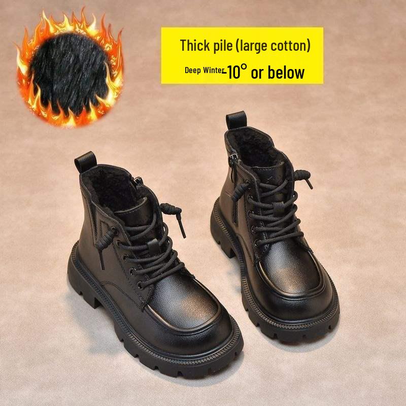 Children's Soft Leather Martin Boots - Fleece-Lined for Boys and Girls, Autumn/Winter Style