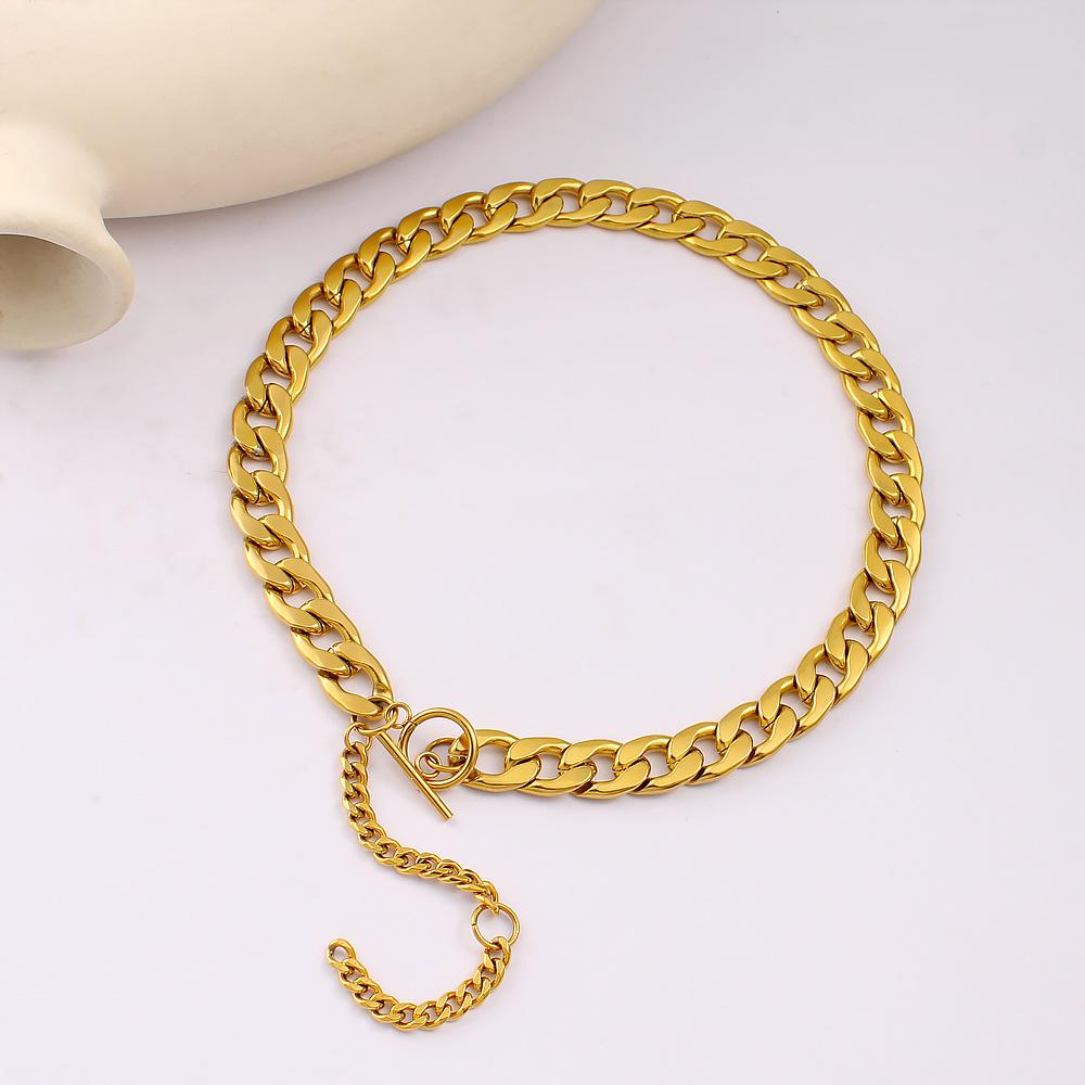 Exaggerated Personality 12mm NK Cuban Chain Necklace: European & American Fashion Style, 18K Gold-Plated Stainless Steel, Retains Color.