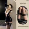 Colorful Gradient Mesh Suspender Skirt with Open Crotch and Hollow Design