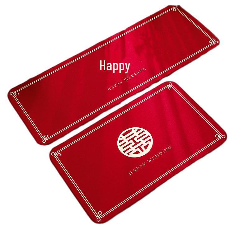 Red Crystal Velvet Non-slip Wedding Bedside Rug - Festive Bedroom Decor