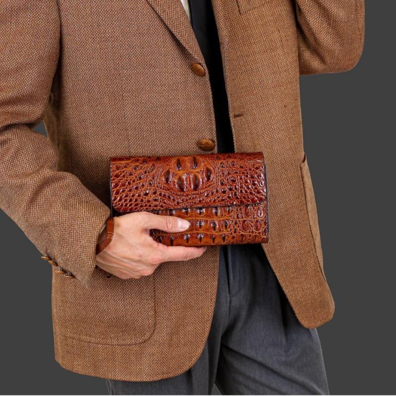 Black alligator pattern clutch bag men's new bag cover business men's bag double zipper men's wallet