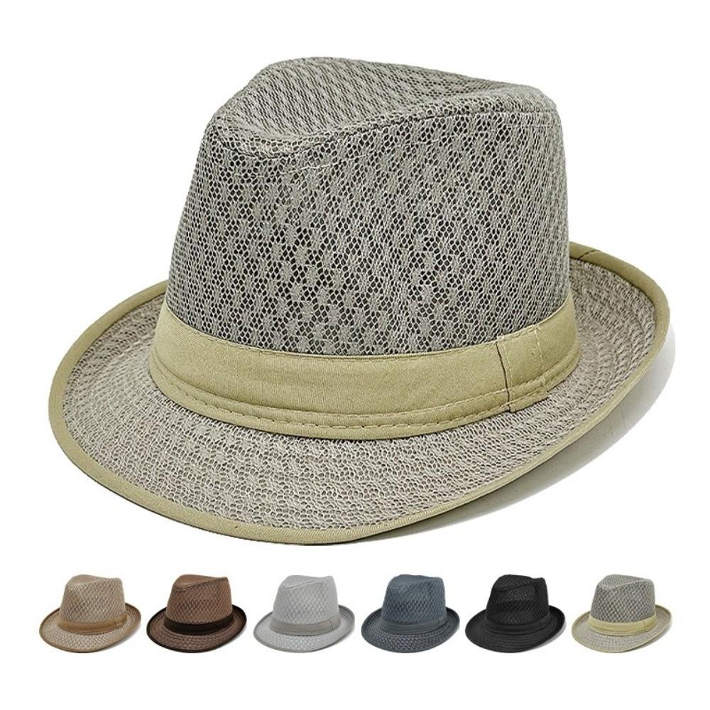 Mesh Western Cowboy Hat Breathable Jazz Fedora Hats New Roll Brim Cowgirl Cap  Outdoor Riding