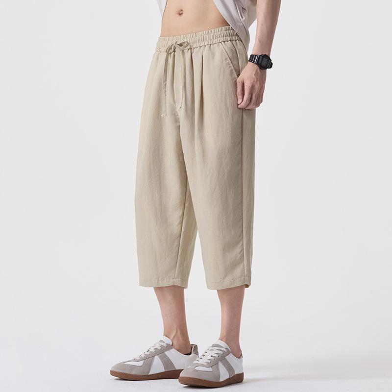 Summer new cool and breathable cropped pants thin men's solid color simple and versatile loose straight casual shorts