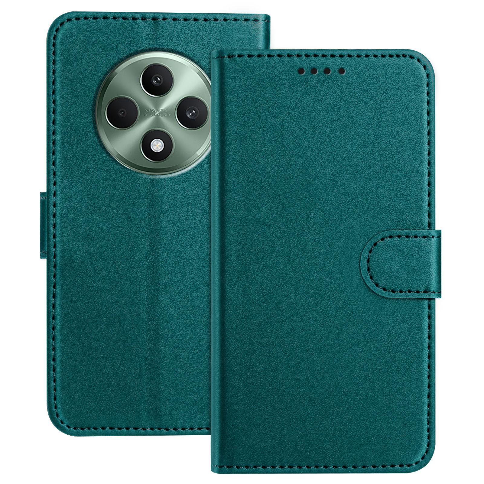 

For Oppo Reno12 F 4G/Oppo Reno12 FS 5G/Oppo Reno12 F 5G Leather Case Wallet Stand Solid Color Anti Drop Phone Cover Green