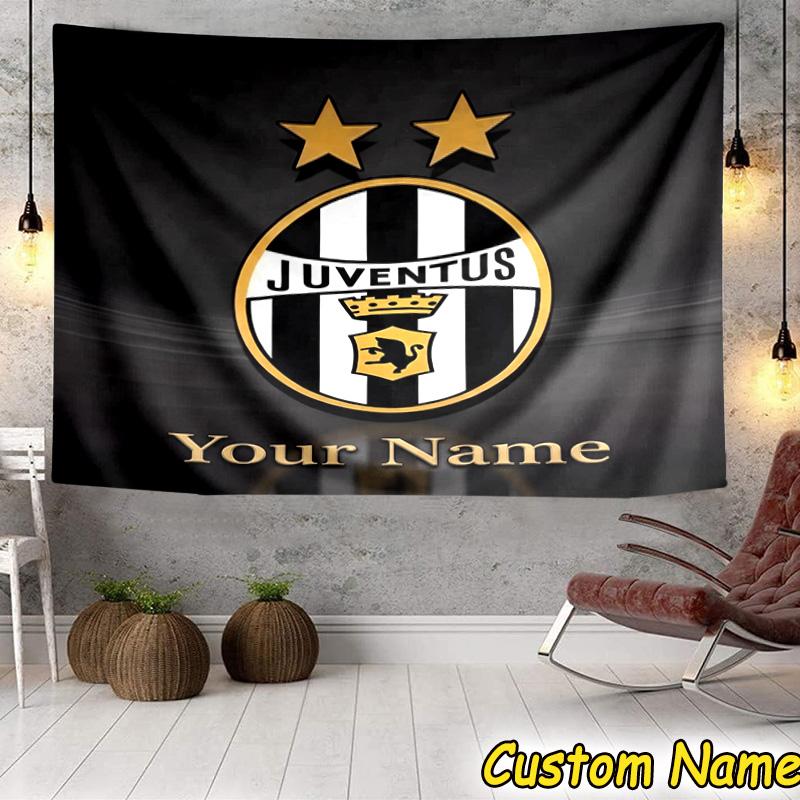 Custom Name Juventus Football Club Crest Tapestry Room Decoration Wall Hanging for Living Room Bedroom, dormitory, Birthday and Christmas gifts