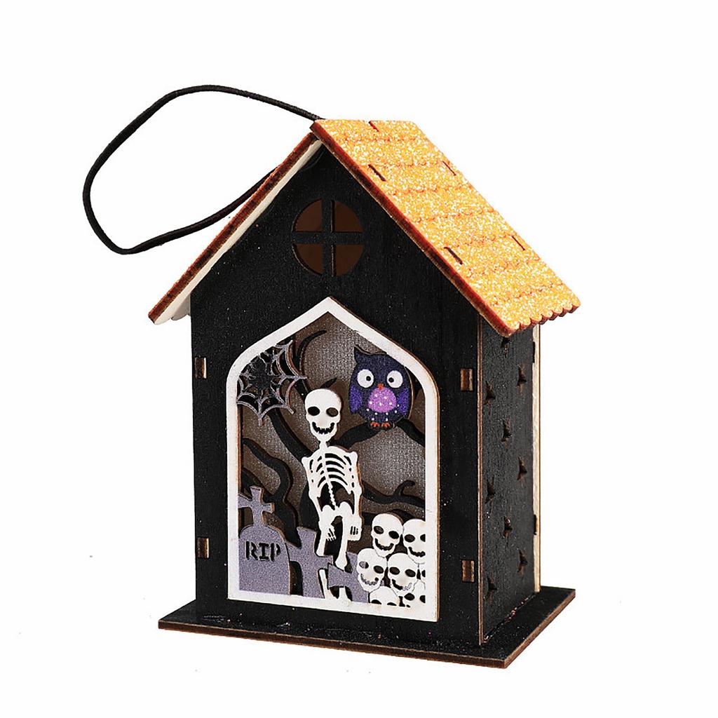 Halloween Glowing Skeleton Wooden House Hanging Ornament Party Decoration