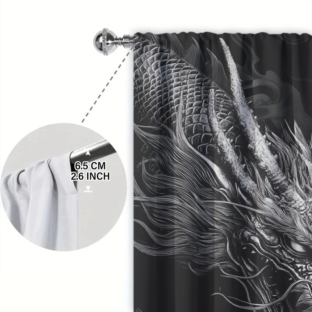 2pcs Wakening and Flight of Dragon Printed Curtain for Home Decor - Rod Pocket Window Treatment for Bedroom, Office, Kitchen