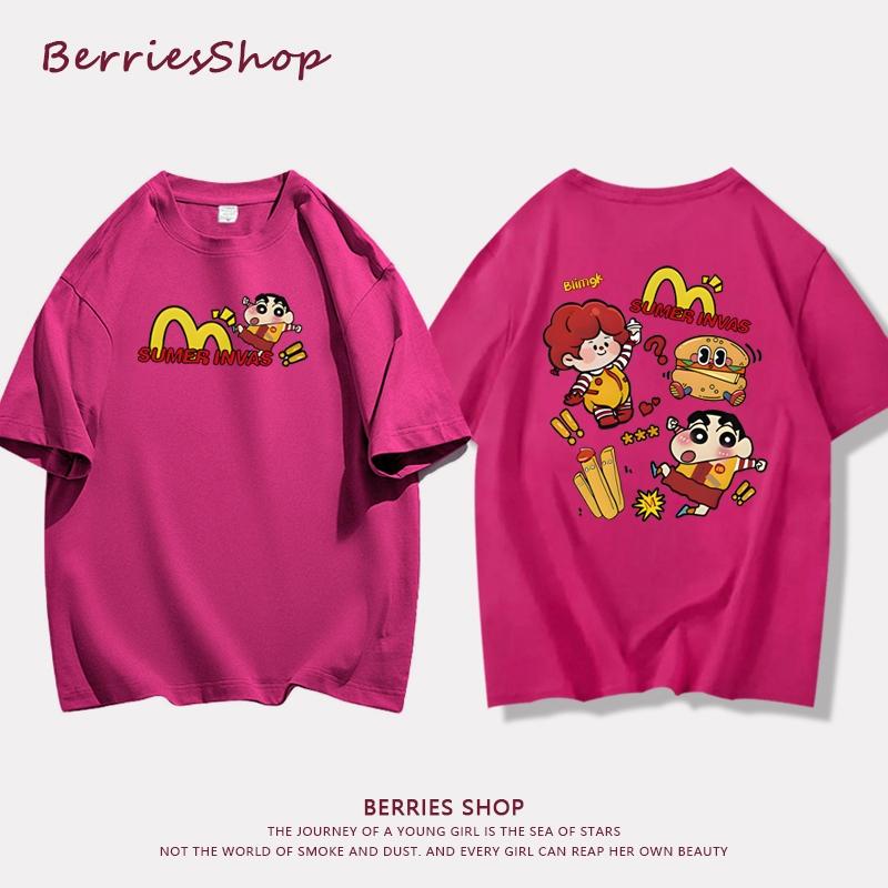 Women's and children's summer cute hamburger print casual loose short sleeved Korean style T-shirt