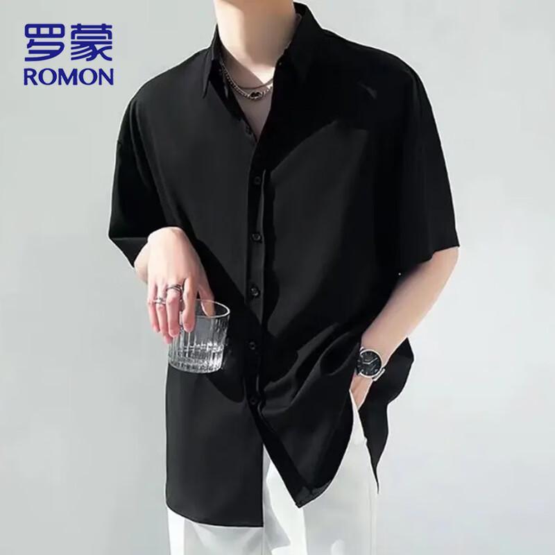 ROMON Men s Casual Ice Silk Short-Sleeve Shirt S