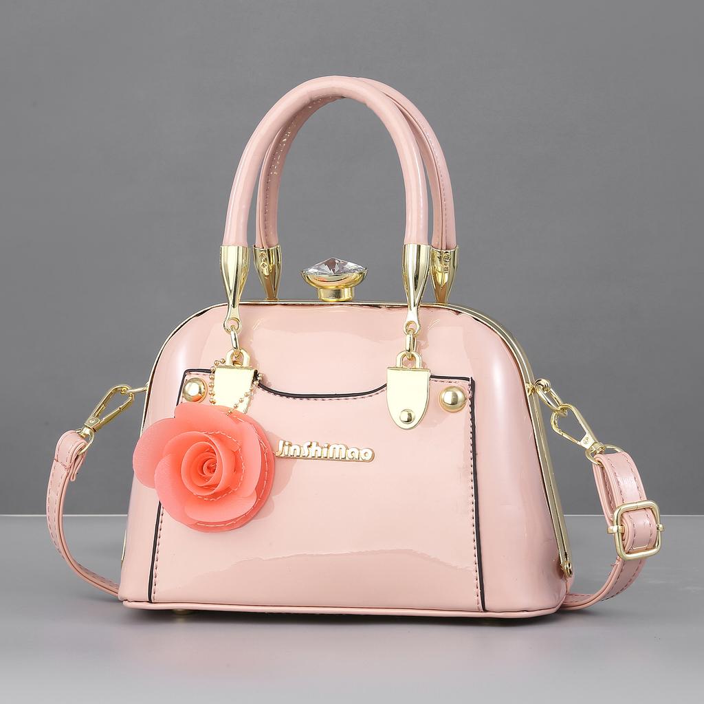 Textured bright leather European and American fashion handbag shoulder bag large capacity messenger bag shell bag dinner bag