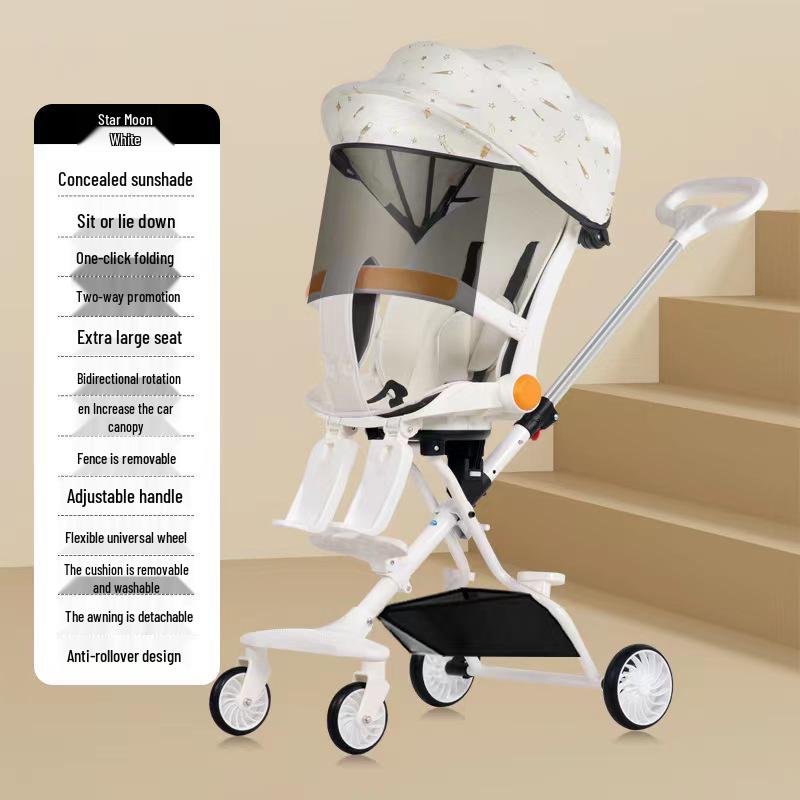 Cărucior pliabil bidirecțional cu șasiu înalt pentru bebeluș, cu patru roți