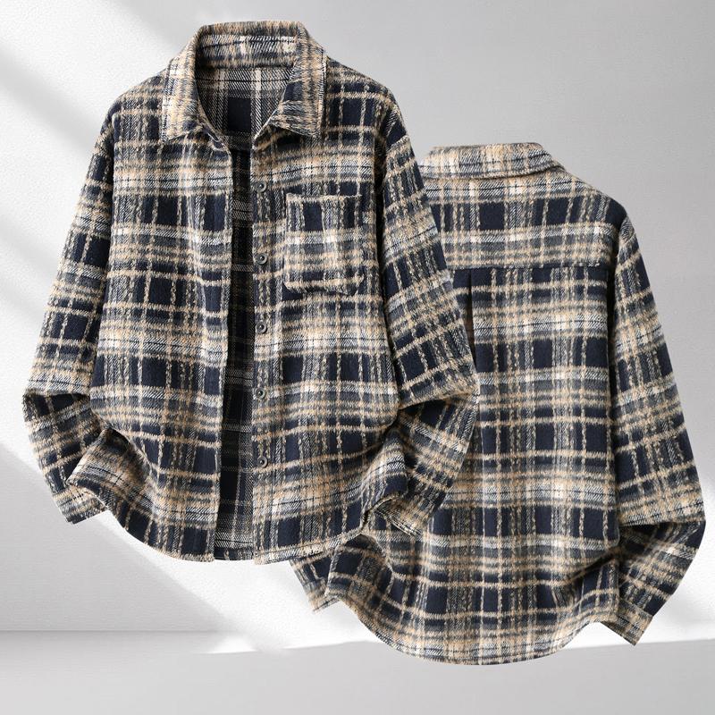 Men's Plus Size Plaid Flannel Shirt Lapel Collar Oversized Shacket 4XL‑10XL