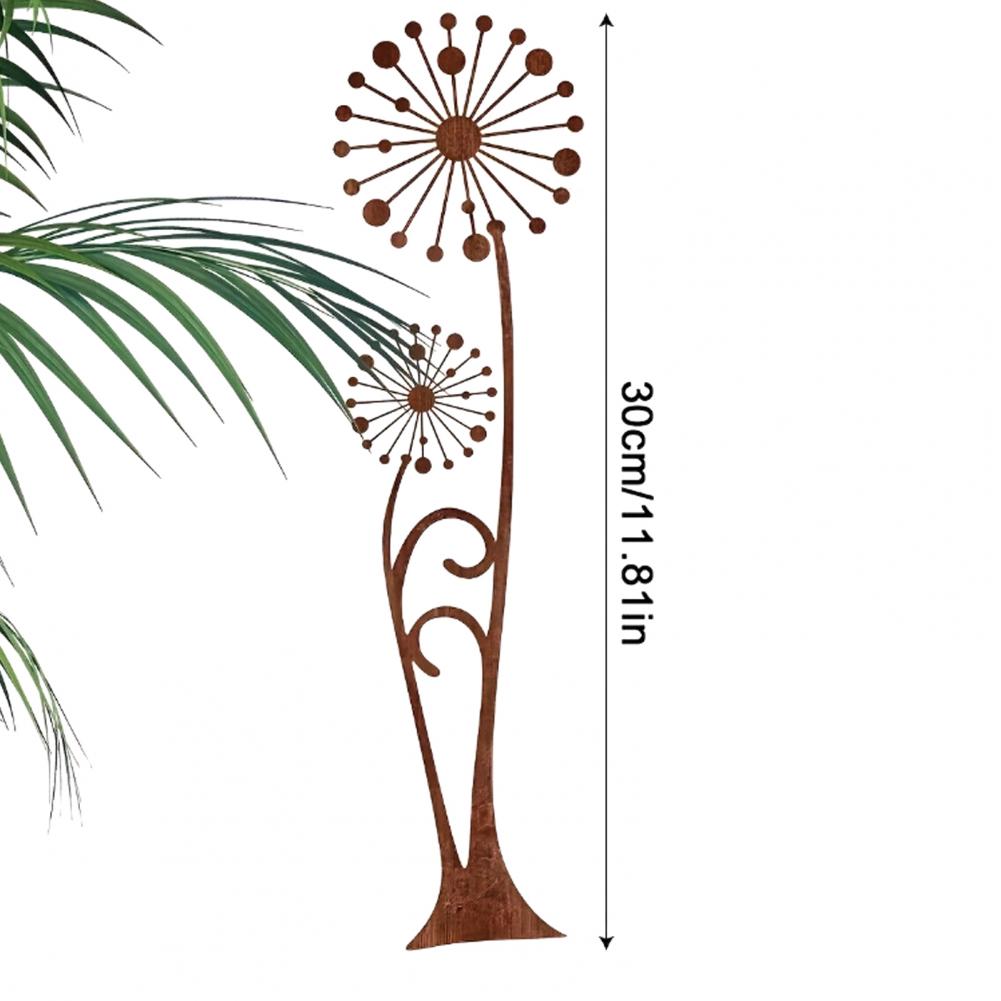 Rusty Dandelion Stakes Metal Flower Plant Garden Stake Yard Decoration Outdoor Dandelion Stake for Courtyard Lawn Pathway Farm