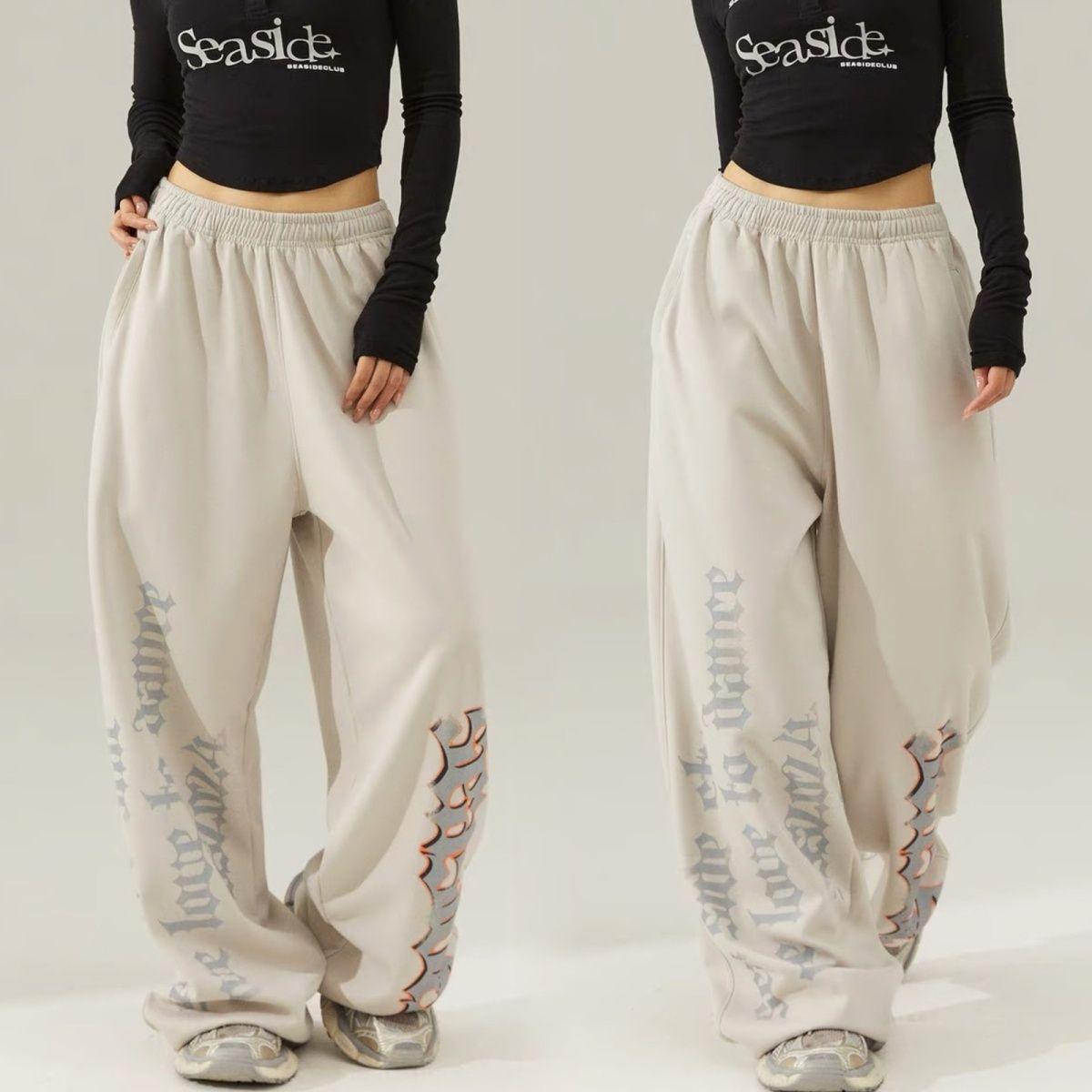 

Женские брюки свободного покроя с принтом, свободные повседневные спортивные брюки с высокой талией для женщин, весна-лето, тонкие женские брюки Y2K XL слоновая кость