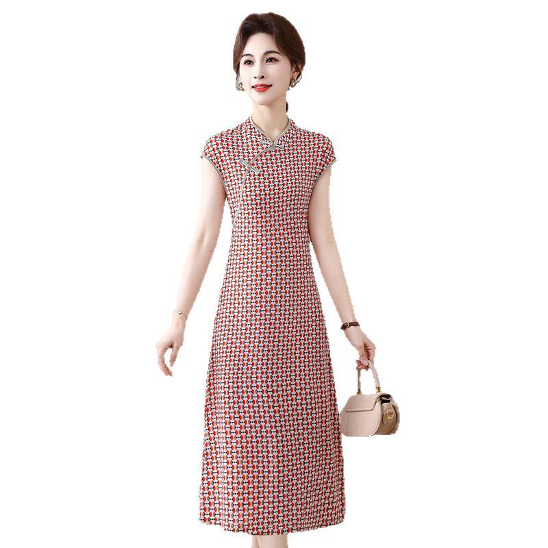 2026 New Style Slimming Qipao Plaid Mid-Length Dress for Women