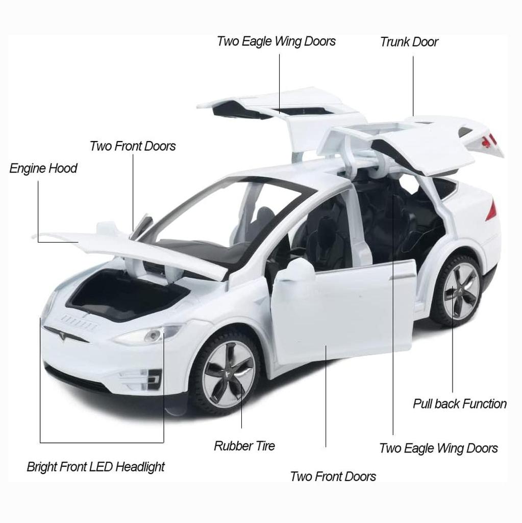 1:32 Scale Model X Alloy Diecast Toy Car, Pull Back Vehicle Door Opening with Sound and Light for Kids Adults Gift Collection