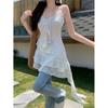 Polka Dot Ruffle Edge Chiffon Suspender Dress Design Sense Waist Thin Irregular Short Skirt