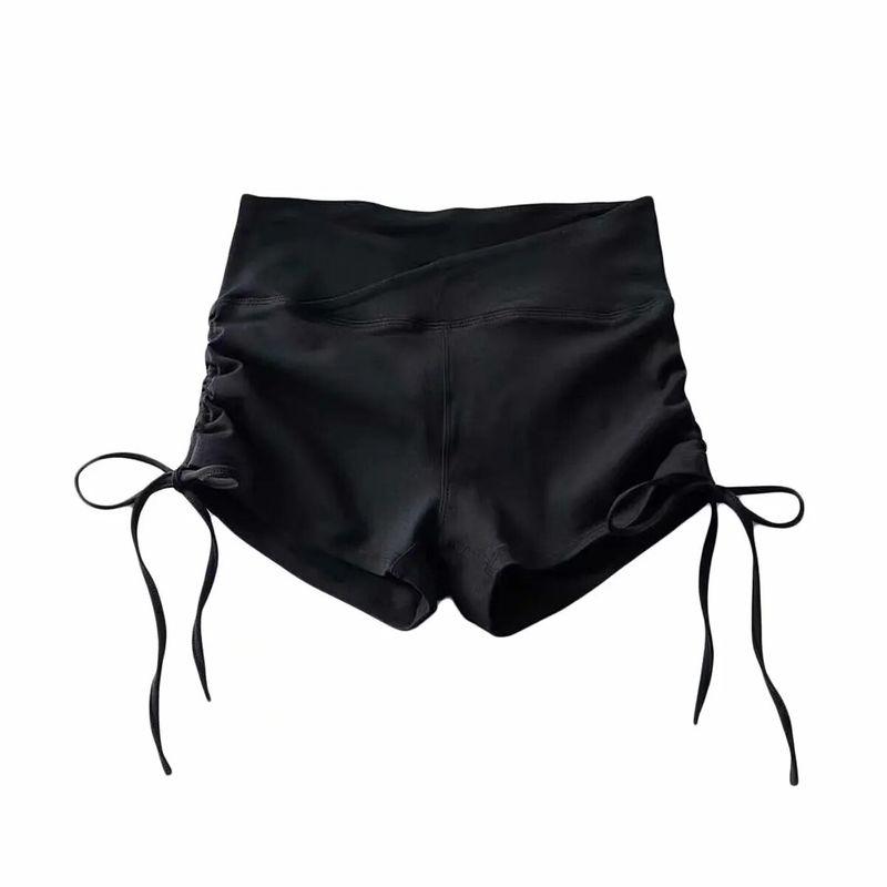 

European and American Sexy Fitness Yoga Drawstring Jump Steel Tube Dance Sports Shorts Women Summer High Waist Buttock Lifting Peach Hip Hot Pants Black S 40-47.5kg