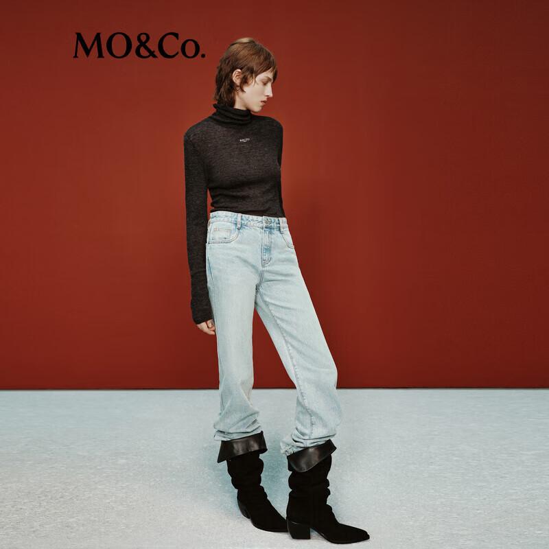 

MO&Co.RECTO 2024 Зимние джинсы прямого кроя с завышенной талией и рваными деталями L 28