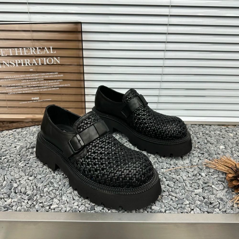 Men's summer derby shoes big head leather shoes weaving process breathable loafers men's heightening shoes high-end handmade men's shoes