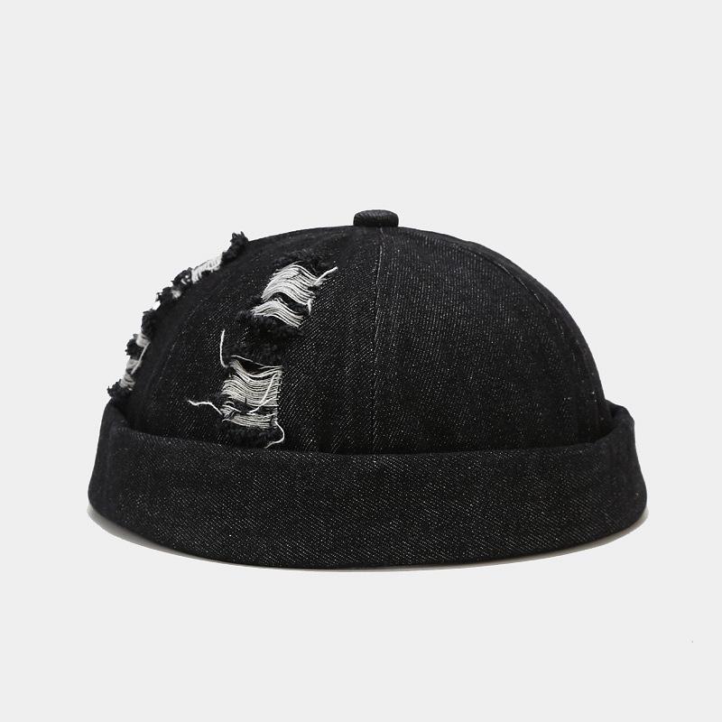 Unisex Vintage Adjustable Denim Beret Skull Bonnet Hip Hop Melon Beanie Cap Dome Hat Docker Hole Design for Men And Women