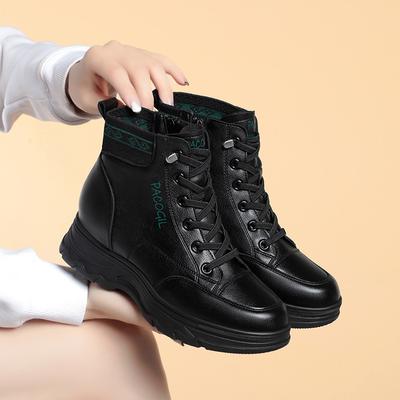 Bottes Montantes pour Femmes Printemps Hiver Noires à Lacets à Plateforme Bottines Mode à Semelle Épaisse Chaussures Courtes Chaudes en Coton