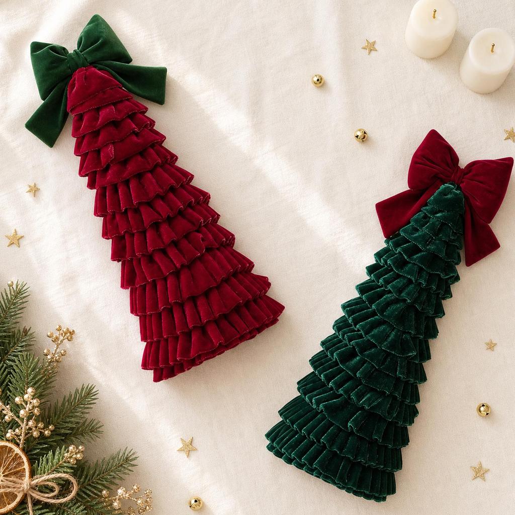 Handmade Velvet Bow Christmas Tree Ornaments - Weaved Decoration