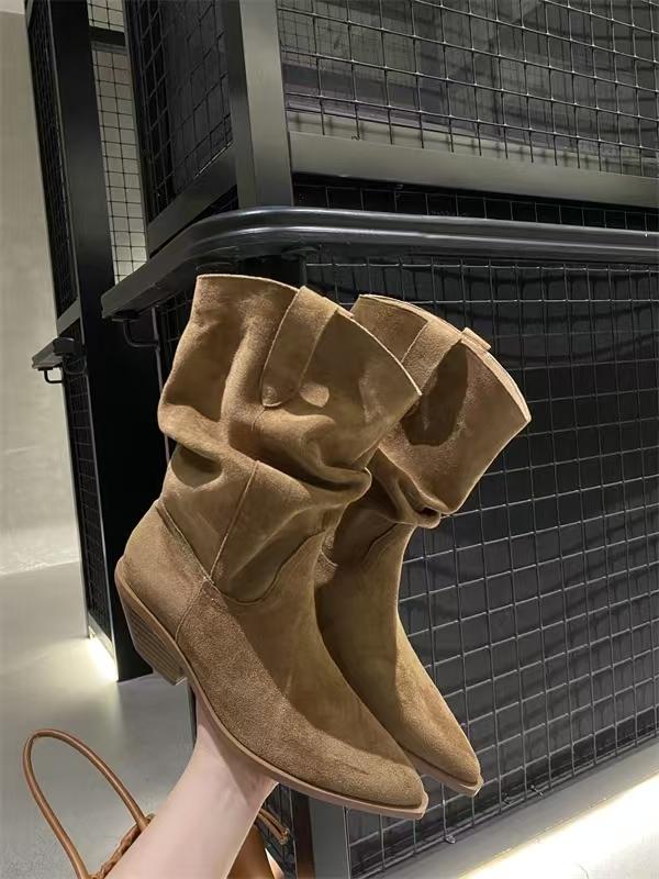 Female Western Boots Cowboy Boots Women Plested Women Ankle  Pu Leather Shoes Autumn Boots Women Booties Lady Plus Size 41