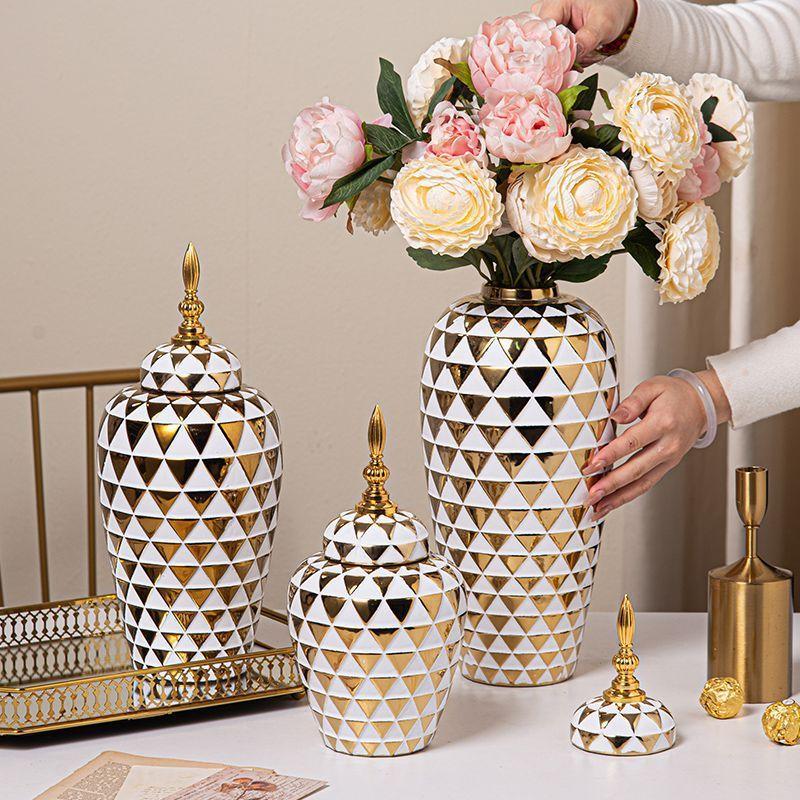 electroplated ceramic vase decor Luxury General storage tank tall universal jar Living room dining table home decor ornaments
