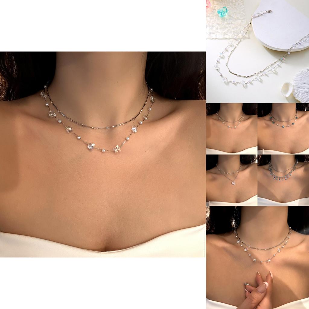 Ocean Blue Pearl Butterfly Necklace For Women Fashion Jewelry For Holiday Vacation