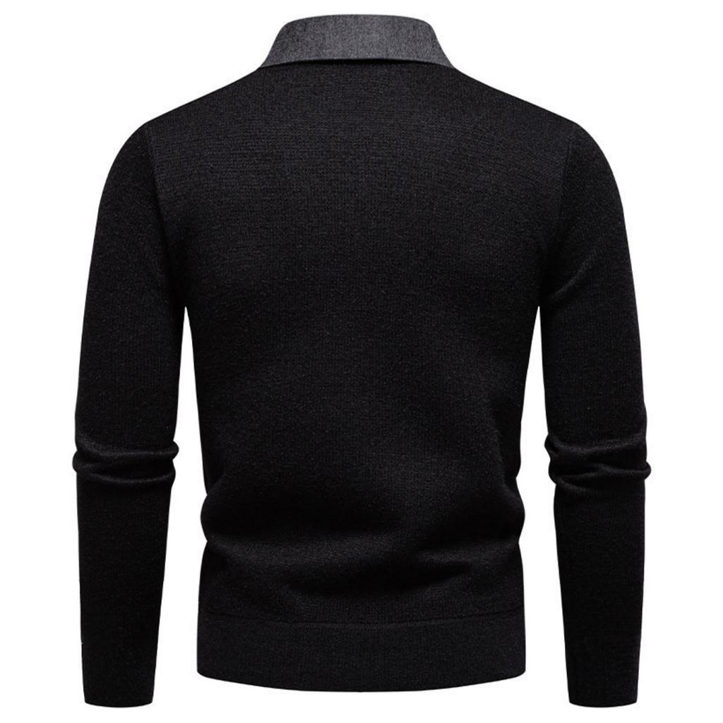 Men's Casual Patchwork Fake Two-piece Knitted Inner Sweater, Men's Warm Lapel Shirt Sweater