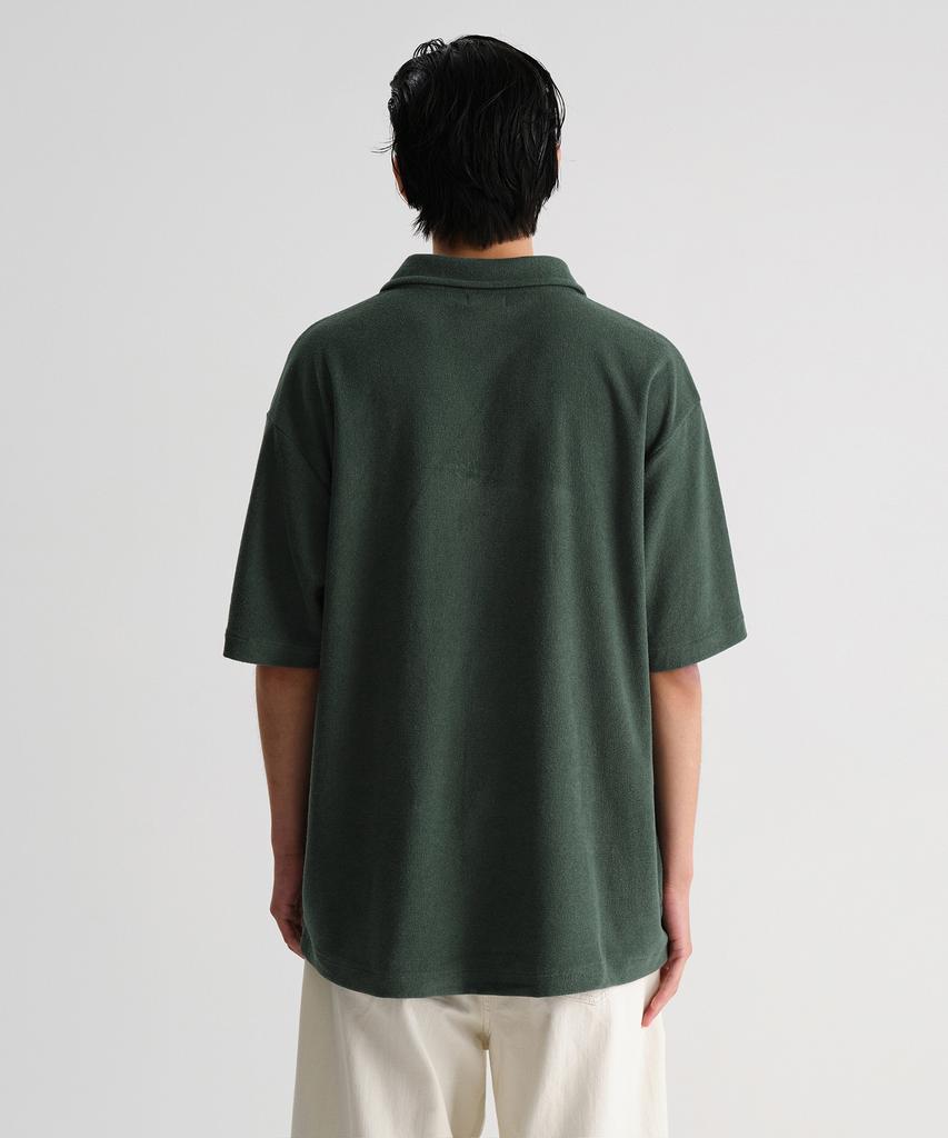 MUSINSA STANDARD Terry Cloth Slit Neck Polo Shirt [Deep Green]