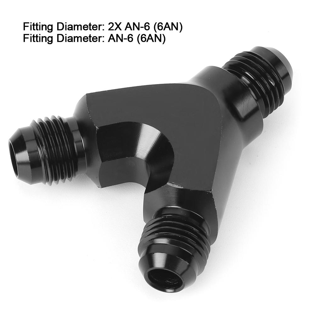 Aluminum Alloy 3 Way Fitting Adapter Y Type AN6 6AN Male to 2X AN6 6AN Male Black