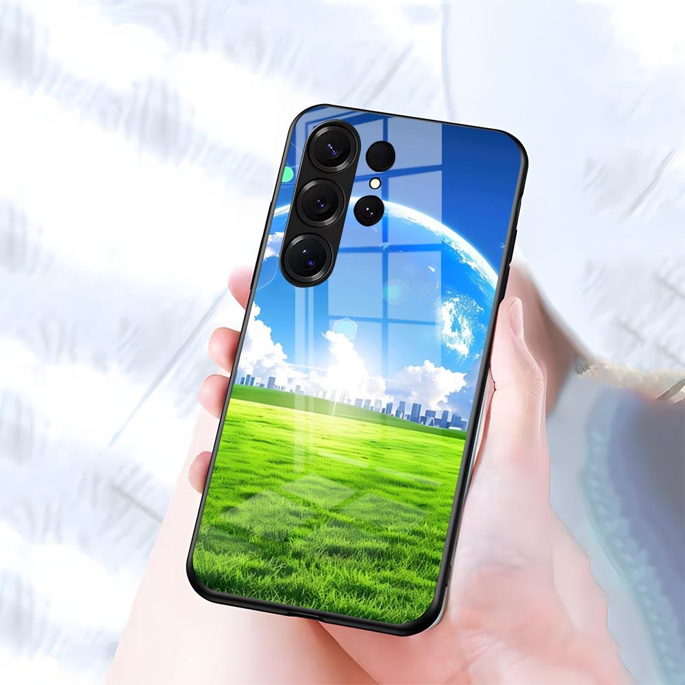 

Чехол для телефона в стиле Frutiger Aero Blue для Samsung S26 S25 S24 FE S23 S22 S21 Plus S20 Ultra Note20Ultra Черная стеклянная крышка Galaxy S23 Ultra